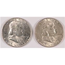LOT OF ( 2 ) MS-64 FRANKLIN HALF DOLLARS, 1951-D AND 1953-D