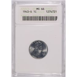 1943-S LINCOLN CENT ANACS MS-66