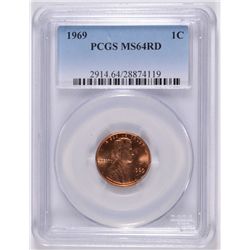 1969 LINCOLN CENT PCGS MS-64 RD
