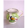 Image 1 : MINIATURE SPATTER CREAMER. Red, golden yellow, and blue peafowl in a green spatter tree. Two tiny…