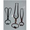 Image 1 : THREE WROUGHT IRON SUGAR NIPPERS. The largest with shaped springs on the interior handles and a r…