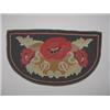 Image 1 : HOOKED HEARTH RUG. Large red, maroon, and mauve poppies with green leaves. Light green and mauve …