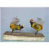Image 1 : PIPSQUEAK. Two papier-mache fighting cocks with feather tails and spring legs. Handpainted in yel…