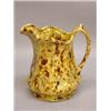 Image 1 : ENGLISH POTTERY PITCHER. Unusual mottled pale yellow and brown glaze. Octagonal base with paneled…