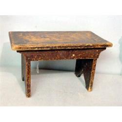 WOODEN CRICKET. Oak with dark brown, alligatored varnish (worn on top). Cutout cyma curve feet, m…