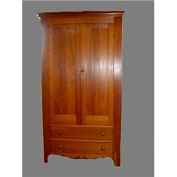 ONE-PIECE LINEN PRESS. Cherry with poplar secondary wood. Bracket feet and scalloped aprons with …