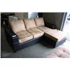 Image 1 : MICROFIBRE AND BLACK LEATHER 3 SEAT SOFA WITH LOUNGER