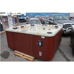 CAL SPAS PLATINUM SERIES HOT TUB WITH WHITE PEARLESCENT INTERIOR AND CAL MIST 8' CABINET C/W