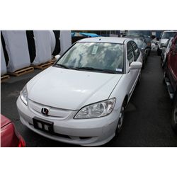 2005 HONDA CIVIC HYBRID, 4 DOOR SEDAN, WHITE, VIN # JHMES966X5S016703