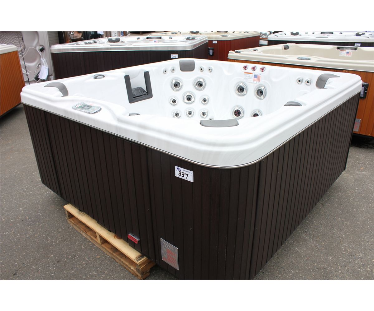 CAL SPAS COLEMAN SERIES HOT TUB WITH STERLING SILVER INTERIOR AND PREFERRED SMOKE 7.5' CABINET, C/W best coleman hot tub