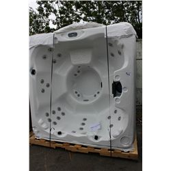 CAL SPAS AQUA SERIES HOT TUB WITH SNOW WHIT INTERIOR AND PREFERRED MIST 7.5' CABINET C/W