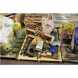 PALLET OF WOODWORKING TOOLS AND PIPE CLAMPS