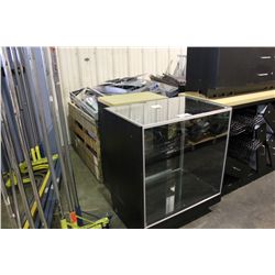 LARGE LOT OF BLACK AND NATURAL WOOD GAME CENTER DISPLAY STATION