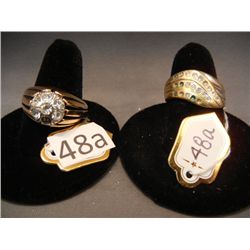 18k Gold Ring w/ CZ Stones, 1 missing and Gold Toned Fashion Ring w/ CZs, stones missing