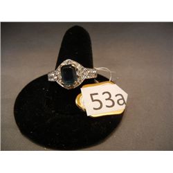 14k Gold Ring w/ CZs and Sapphire Gemstone