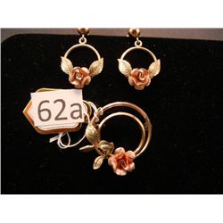 Krementz Multi-Toned Gold Rose Pin and Unmarked Multi-Toned Gold Rose Earrings