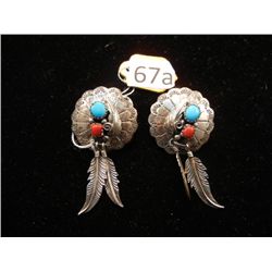Sterling Earrings w/ Turquoise, Red Coral, and Feathers