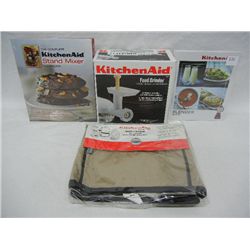 KitchenAid Food Grinder Attachment, KitchenAid Appliance Cover, and 2 KitchenAid Cookbooks
