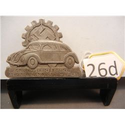 German Swastika and Volkswagen Pin: "Ground Stone Was Laid at the Volkswagen Plant in May 1938"