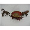 Image 1 : 2 Cast Iron Horses, 1 Broken Leg on both, and Red Cast Iron Elephant Bowl, broken trunk