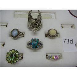 6 Silver Toned Fashion Rings