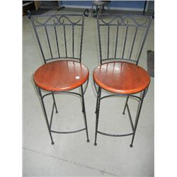 Pair of Wood and Wrought Iron Bar Stools