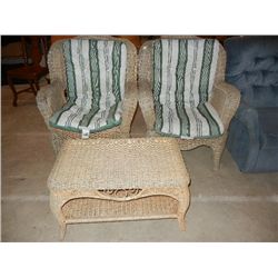 2 Wicker Patio Chairs and Wicker Table