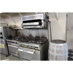 IMPERIAL GAS STOVE WITH 6 BURNER COOK TOP AND SALAMANDER GRILL, ON WHEELS