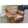 Image 1 : TAN LEATHER ULTRA COMFY WINGBACK LOUNGE CHAIR