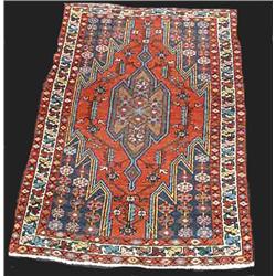 ORIENTAL MAT. Lightning Hamadan. Ivory border, gun metal blue spandrels with zigzag edges and a b…