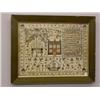 Image 1 : SAMPLER ON LINEN. Unusual format with most of the area covered with cross-stitch images including…