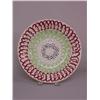 Image 1 : STICK SPATTER PLATE. Red, green, dark purple looping patterns. Impressed "Cotton & Barlow". 8 3/4…