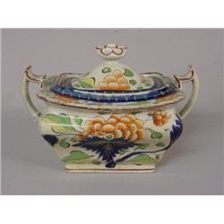 GAUDY DUTCH COVERED SUGAR. Grape variant in orange, yellow, green, and blue. Double handles and m…