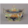 Image 1 : GAUDY DUTCH COVERED SUGAR. Grape variant in orange, yellow, green, and blue. Double handles and m…