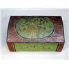 Image 1 : DECORATED DOCUMENT BOX WITH DOME TOP. Old decoration includes green floral panels with a basket o…
