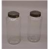 Image 1 : TWO BLOWN GLASS CANISTERS. Tin lids (wear). 4 1/2"d. 10 1/4"h. and 4 1/2"d. 10"h.…