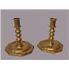 Image 1 : TWO SIMILAR EARLY BRASS CANDLESTICKS. Three bulb stem and octagonal bases. Bases have a split and…