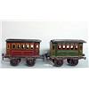 Image 2 : "MARKLIN" WINDUP TRAIN. Engine and tender have matching alligatored green paint with red and blac…