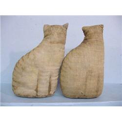 TWO STUFFED CAT TOYS. Printed tabby cat designs. One has a partial patent mark. Wear and one is r…