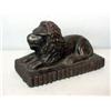 Image 1 : SEWERTILE LION. Reclining on a scalloped edge base with dark brown paint. Incised "LE", "2-7-42".…