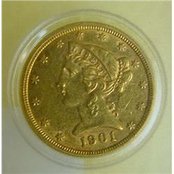 LIBERTY HEAD $5 GOLD COIN. Dated 1901.…