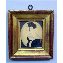 MINIATURE ON PAPER. Delicate watercolor portrait of a woman identified on the back as "Rebecca Wo…