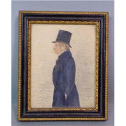 MINIATURE PORTRAIT. Watercolor and pencil on paper done "after Richard Dighton". A three-quarters…