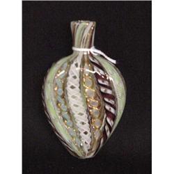 LATTICINIO PERFUME BOTTLE. Flask shaped with rows of latticinio including cotton twist, purple, g…