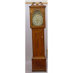 SCOTTISH HEPPLEWHITE GRANDFATHER'S CLOCK WITH INLAY. Pine with bird's-eye maple veneer and an old…