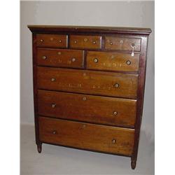 OHIO EIGHT-DRAWER CHEST. Probably Amish. Walnut with walnut and pine secondary woods. Worn origin…