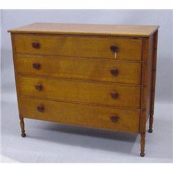 COUNTRY SHERATON FOUR-DRAWER CHEST. Refinished pine. Turned legs with large button feet. Four dov…