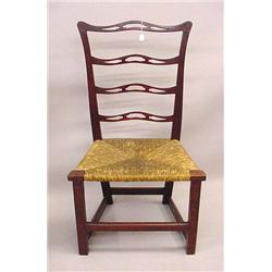 COUNTRY CHIPPENDALE RIBBON BACK CHAIR. Mahogany with an old reddish brown wash. Mortise and peg c…