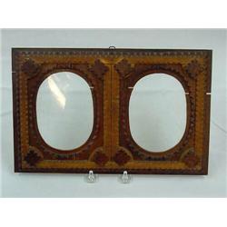 TRAMP ART DOUBLE PICTURE FRAME. Tiered chip carved molding with diamond blocks. Woods with multic…