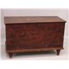 Image 1 : BLANKET CHEST IN ORIGINAL RED PAINT. Dovetailed poplar with short turned feet and a molded base. …
